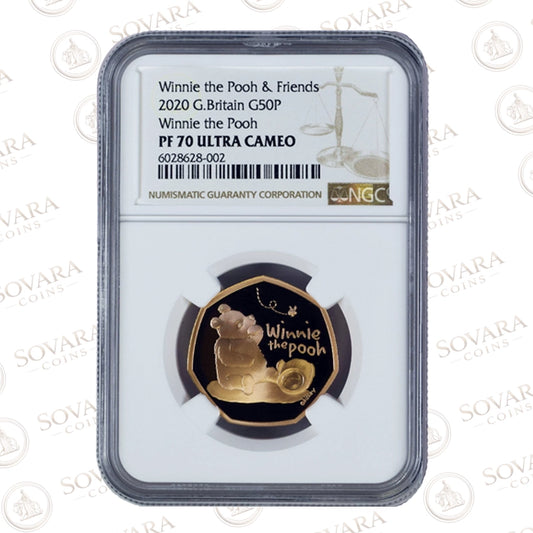 2020 Winnie the Pooh & Friends Winnie The Pooh Gold Proof 50p PF70 Ultra Cameo graded coin