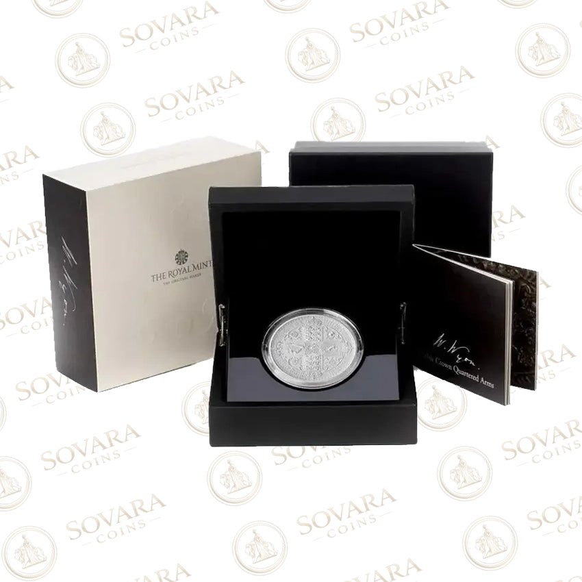 2021 Great Engravers Gothic Quartered Arms 5oz Silver Proof Coin with intricate design and premium proof finish