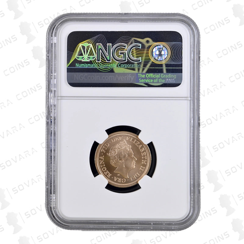 2021 QEII 95th Birthday Strike on the Day Sovereign obverse – Queen Elizabeth II portrait MS70 Matte