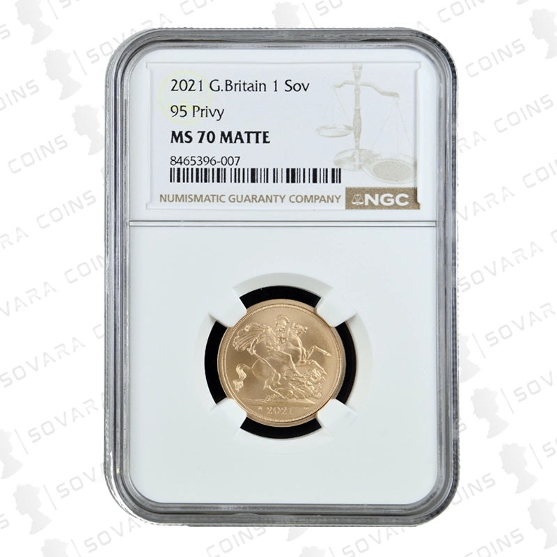 2021 QEII 95th Birthday Strike on the Day Sovereign reverse – St George and the Dragon matte finish MS70
