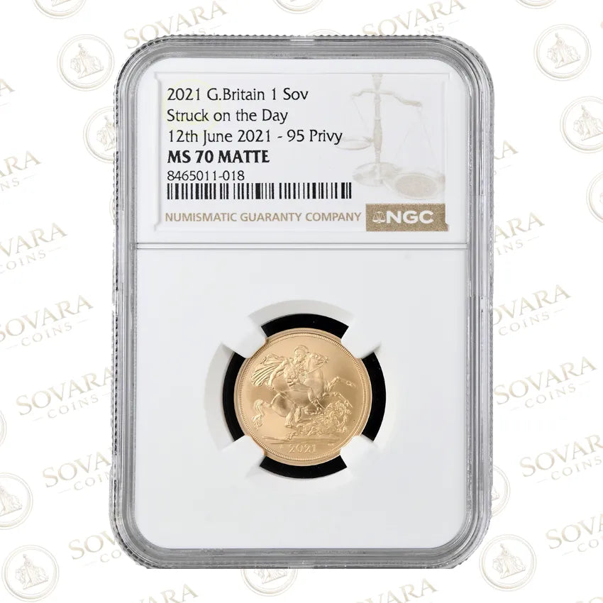 2021 June 12 Strike on the Day Sovereign NGC MS70 Matte Plain Edge