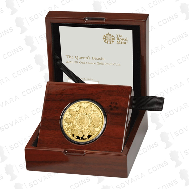 2021 Queen’s Beasts Completer 1oz Gold Proof Coin in Royal Mint box