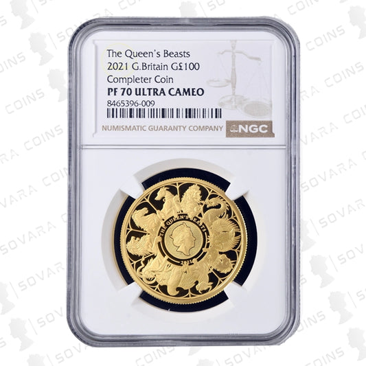 2021 Queen’s Beasts Completer 1oz Gold Proof Coin reverse – all ten heraldic beasts design PF70 Ultra Cameo