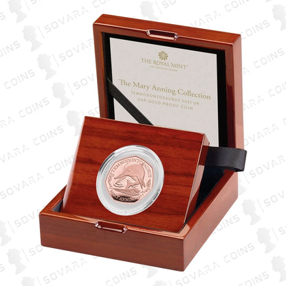 2021 Temnodontosaurus UK Gold Proof 50p coin in original Royal Mint presentation box with certificate.