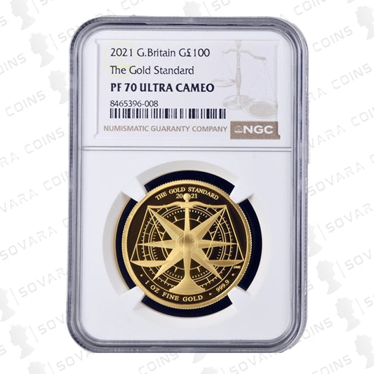2021 The Gold Standard 1oz Gold Proof Coin reverse – symbolic scales design PF70 Ultra Cameo