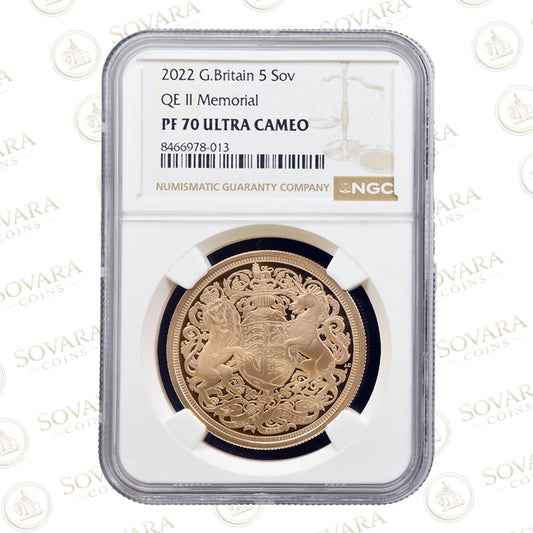 2022 Memorial Gold Proof Quintuple Sovereign 5 Sovereign NGC PF70 Ultra Cameo Top Pop