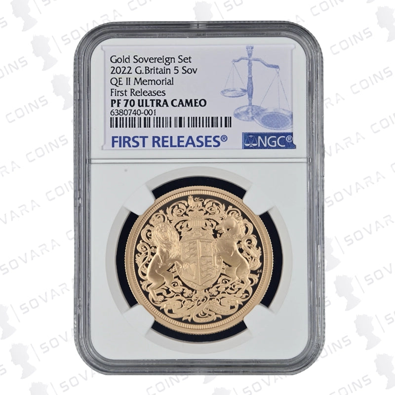 2022 Gold Proof Five Sovereign Coin PF70 Ultra Cameo – Memorial Issue, NGC graded