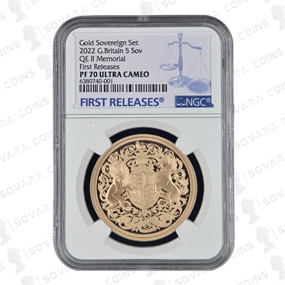 2022 Gold Proof Five Sovereign Coin PF70 Ultra Cameo – Memorial Issue, NGC graded
