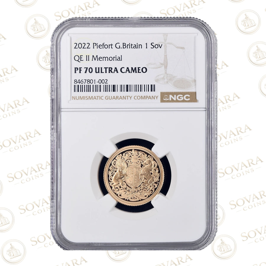 2022 memorial gold proof piedfort sovereign PF70 Ultra Cameo NGC slab