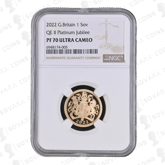 2022 Queen Elizabeth II Platinum Jubilee Gold Proof Sovereign – NGC PF70 Ultra Cameo