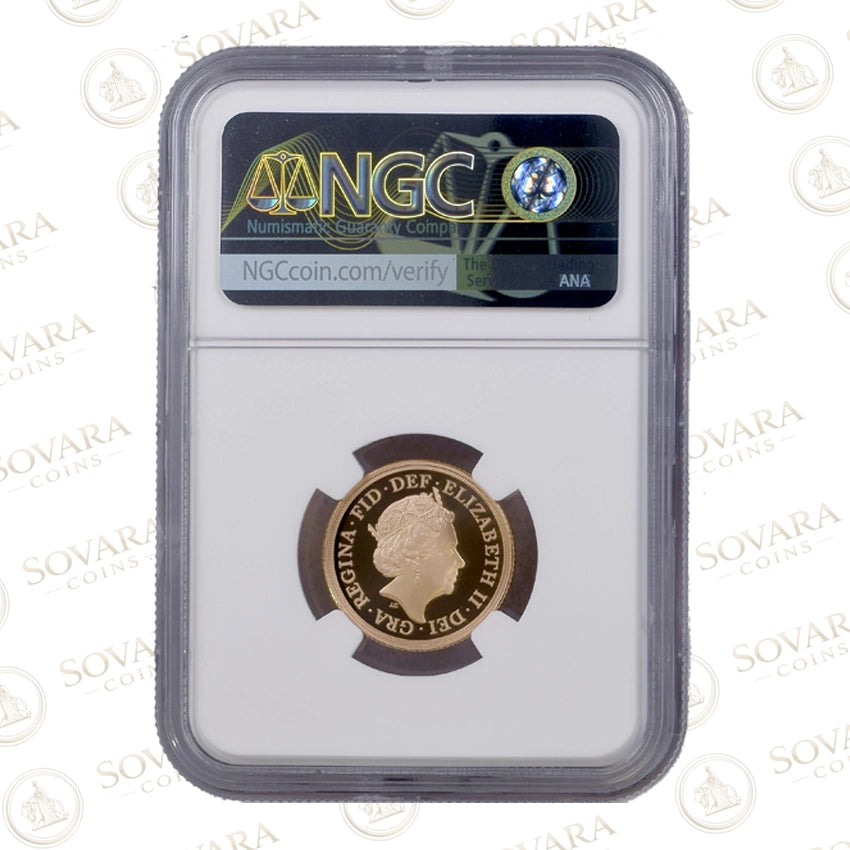 Obverse of 2022 Platinum Jubilee Piedfort Sovereign PF70 Ultra Cameo