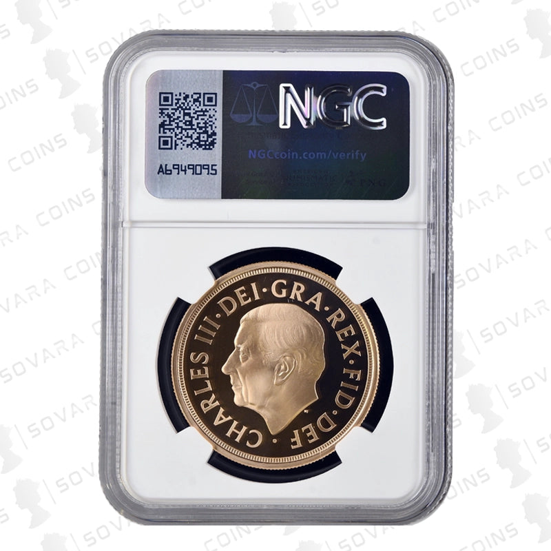 Gold coin in NGC holder with visible branding and QR code