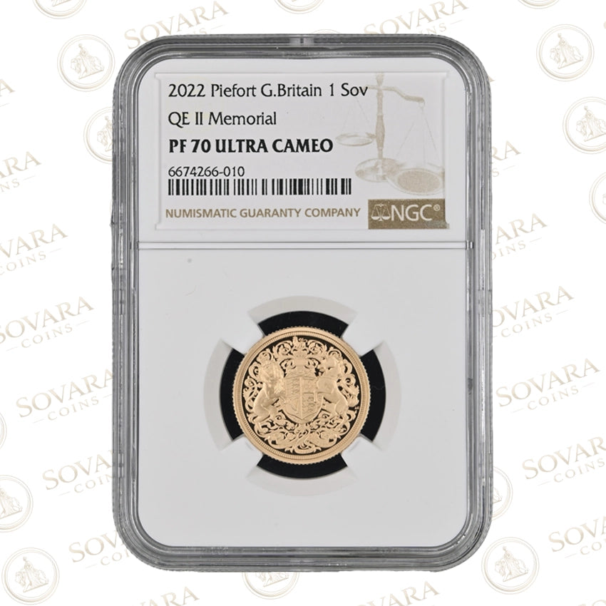 2022 memorial gold proof piedfort sovereign PF70 Ultra Cameo NGC slab