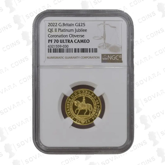 2022 Platinum Jubilee 1/4oz Gold Proof Coin - NGC PF70 Ultra Cameo in Slab