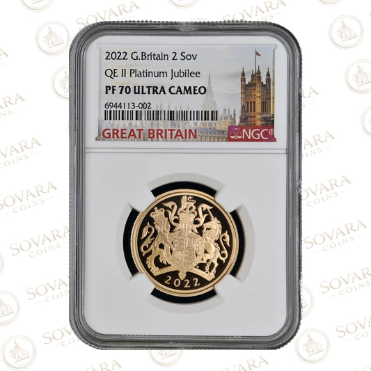 2022 Platinum Jubilee Gold Proof Double Sovereign PF70 Ultra Cameo obverse King Elizabeth II Jody Clark