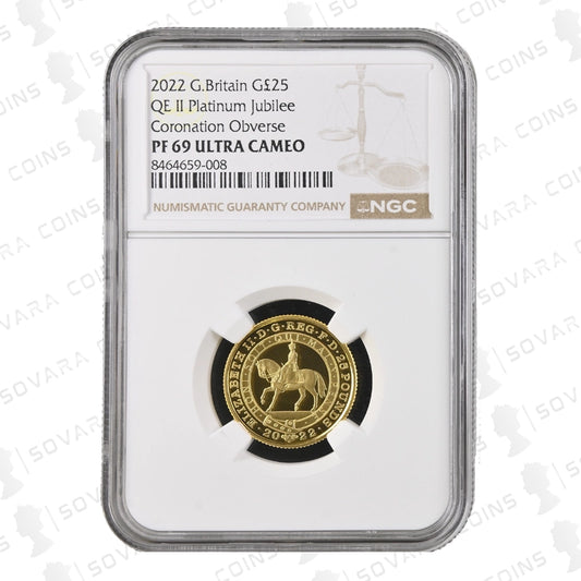 2022 Quarter Ounce Gold Proof Platinum Jubilee Coin graded PF69 Ultra Cameo