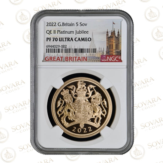 2022 gold proof five pound sovereign PF70 Ultra Cameo Platinum Jubilee NGC slab