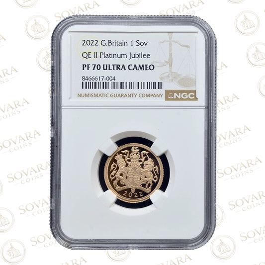 2022 Sovereign Gold Proof PF70 Ultra Cameo Platinum Jubilee obverse and reverse