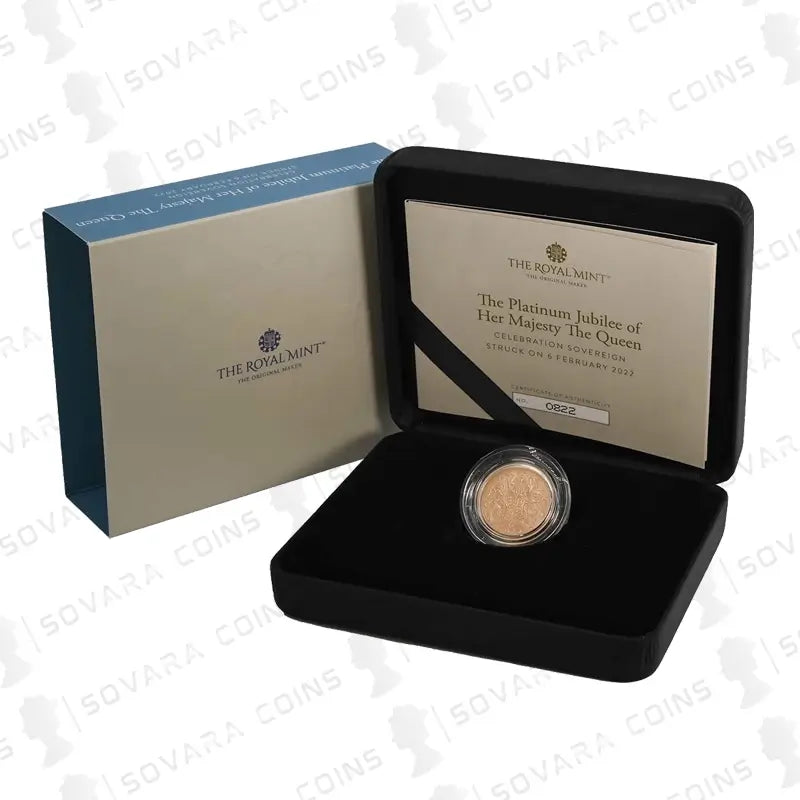 2022 Platinum Jubilee Gold Strike on the Day Matte Sovereign – Limited edition of 1,200, featuring Jody Clark’s Royal Coat of Arms design.