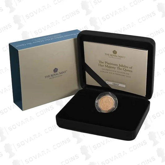 2022 Platinum Jubilee Gold Strike on the Day Matte Sovereign – Limited edition of 1,200, featuring Jody Clark’s Royal Coat of Arms design.