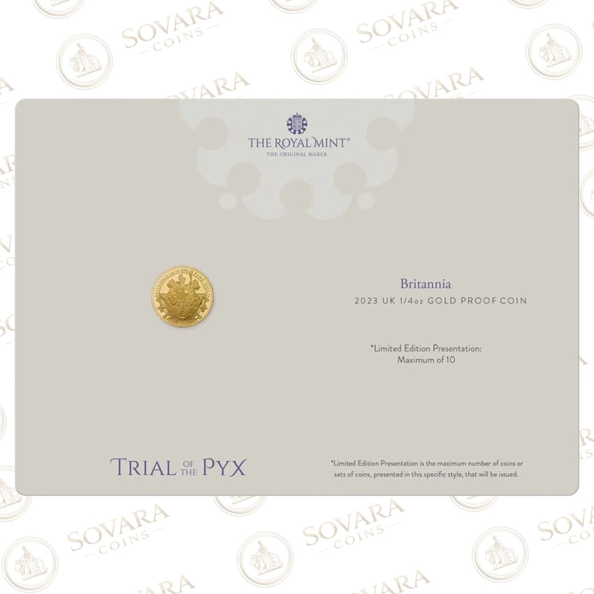 Royal Mint Trial of the Pyx 2023 Gold Britannia in luxury presentation box with COA.