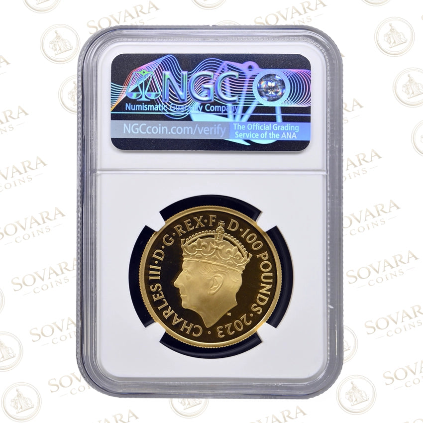John Bergdahl Royal Arms reverse design on the 2023 1oz Gold Coronation Proof coin.