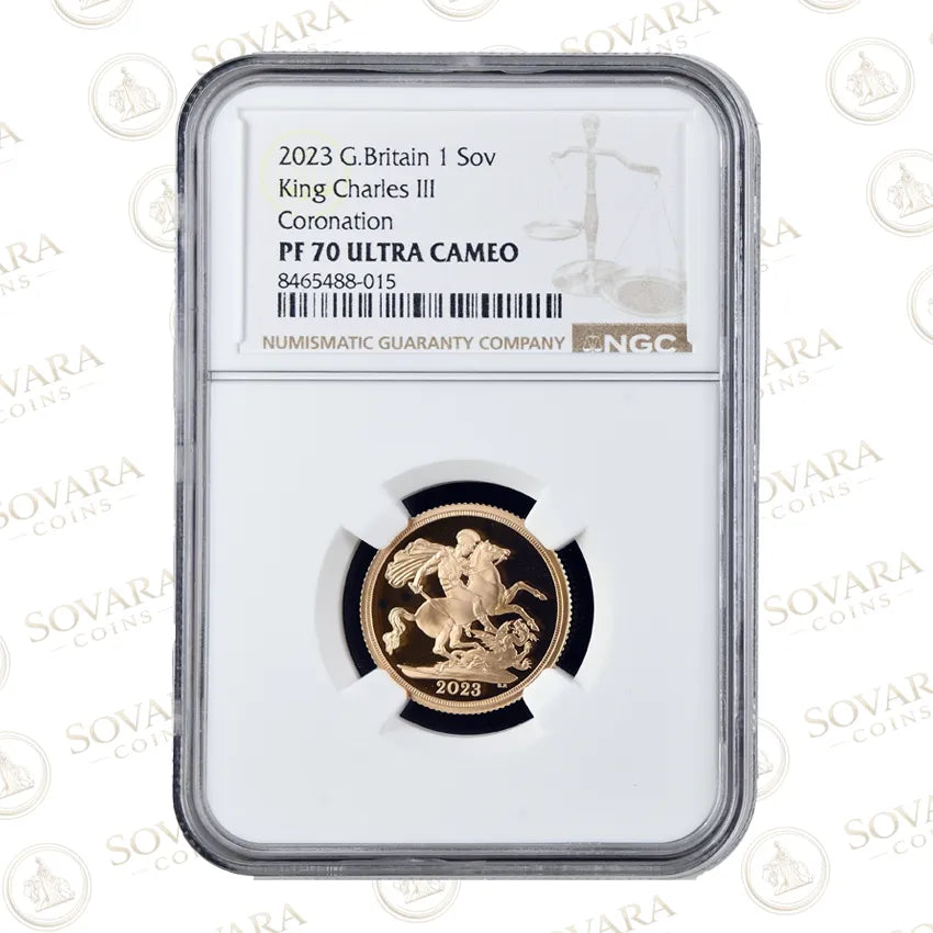 2023 Coronation Gold Proof Sovereign PF70 Ultra Cameo King Charles III crowned portrait in NGC slab