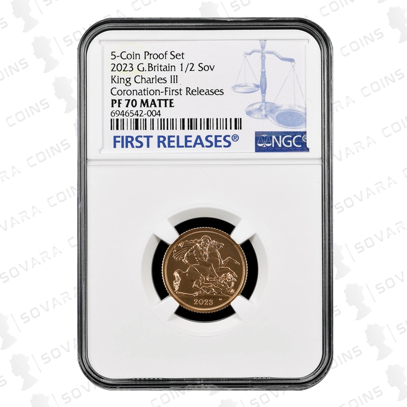 2023 King Charles III Coronation Half Sovereign Matt Proof PF70 Matte
