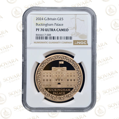 2024 Buckingham Palace £5 gold proof coin PF70 Ultra Cameo NGC slab