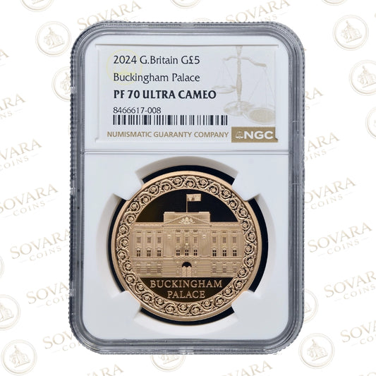 2024 Buckingham Palace £5 gold proof coin PF70 Ultra Cameo NGC slab