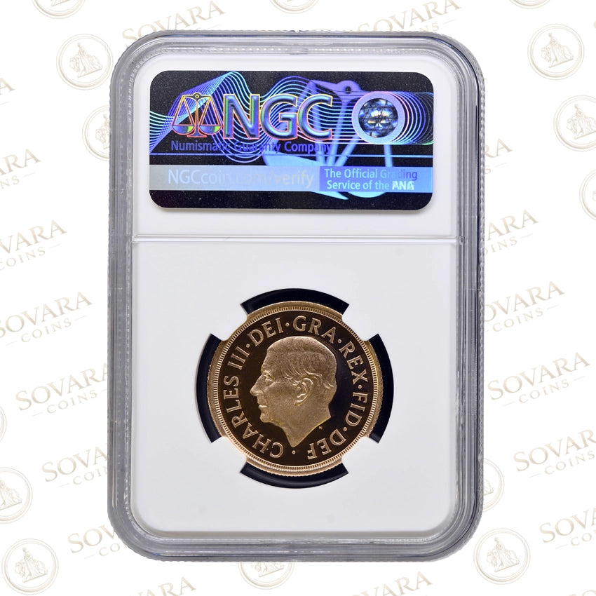 2024 Gold Proof Double Sovereign NGC PF70 Ultra Cameo King Charles III definitive portrait in slab.