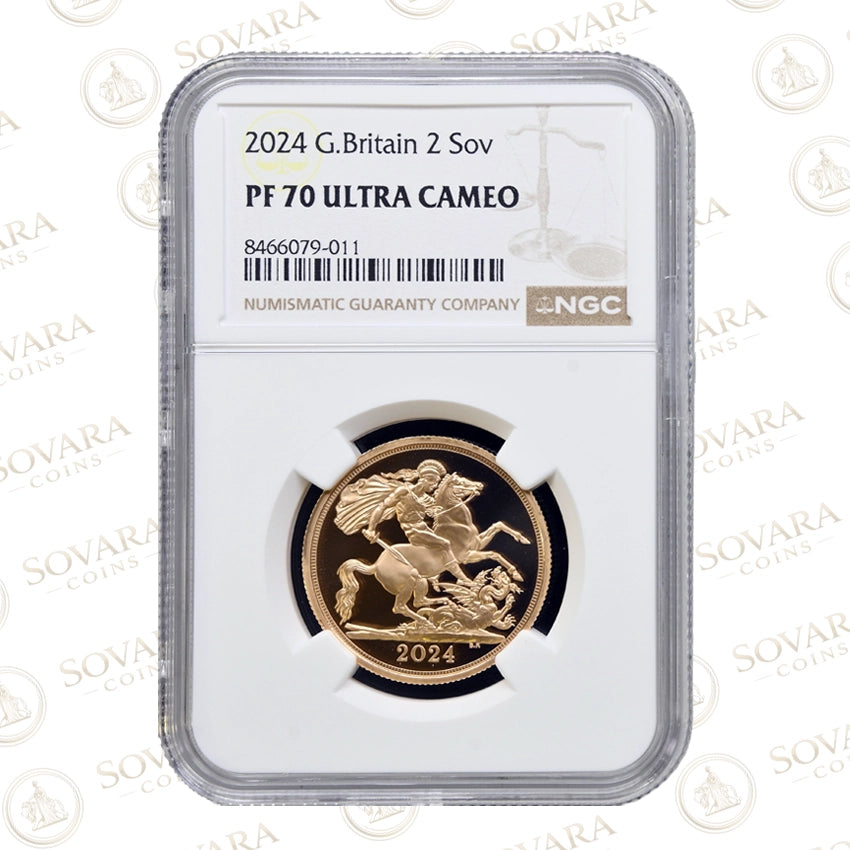 Classic St George and the Dragon design on the 2024 Double Sovereign gold two pound coin.