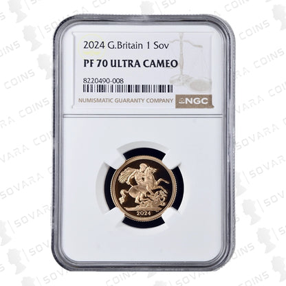 2024 Gold Proof Full Sovereign graded NGC PF70 Ultra Cameo with King Charles III portrait