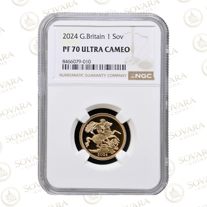 Classic Benedetto Pistrucci St George and the Dragon design on the 2024 Proof Sovereign.