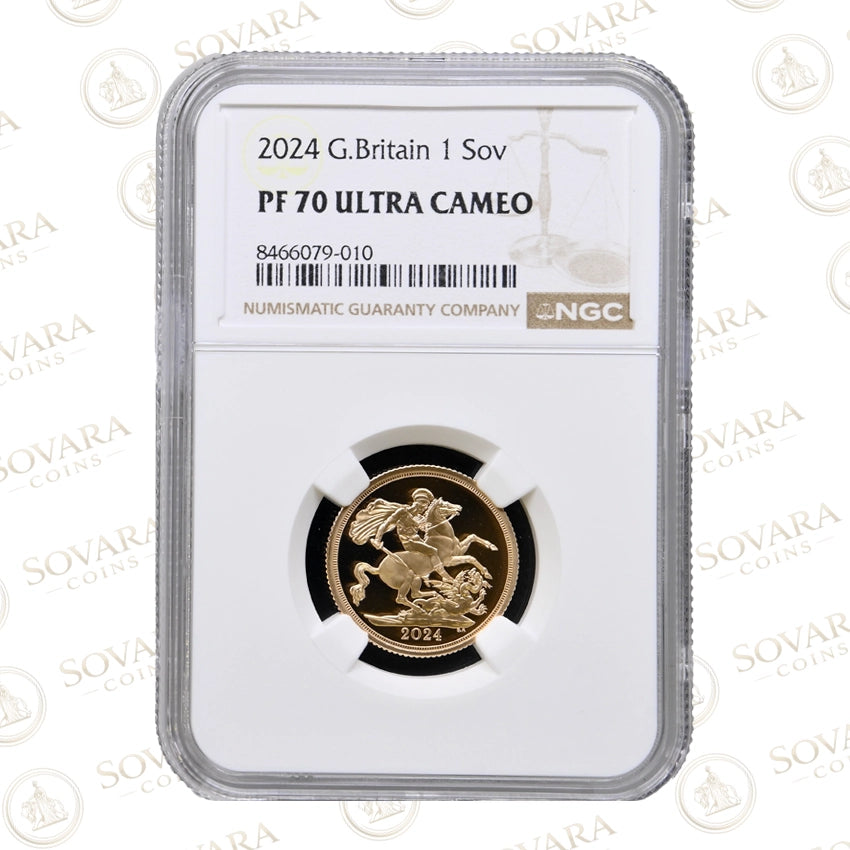 Classic Benedetto Pistrucci St George and the Dragon design on the 2024 Proof Sovereign.