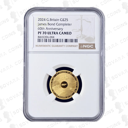 2024 James Bond Completer Quarter Ounce Gold Proof Coin NGC PF70 Ultra Cameo – Six Decades of 007 reverse design