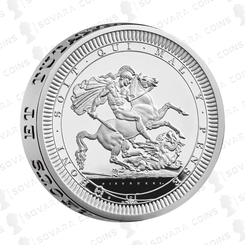 Close-up of 2024 Great Engravers St George & The Dragon 2oz Silver Proof reverse design