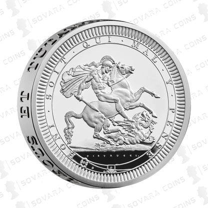 Close-up of 2024 Great Engravers St George & The Dragon 2oz Silver Proof reverse design