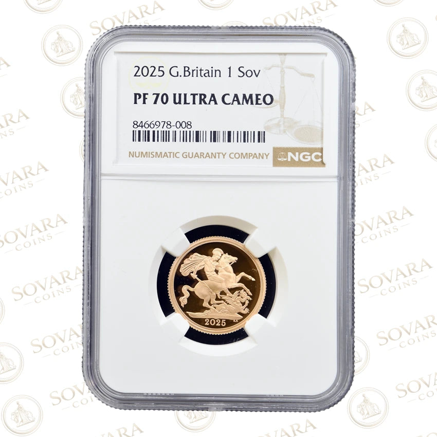 2025 Gold Proof Sovereign NGC PF70 Ultra Cameo — final rose gold sovereign — St George and Dragon — for sale UK