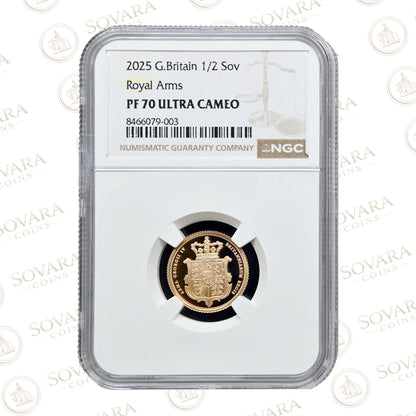 2025 Gold Proof Half Sovereign NGC PF70 Ultra Cameo Royal Arms Slab
