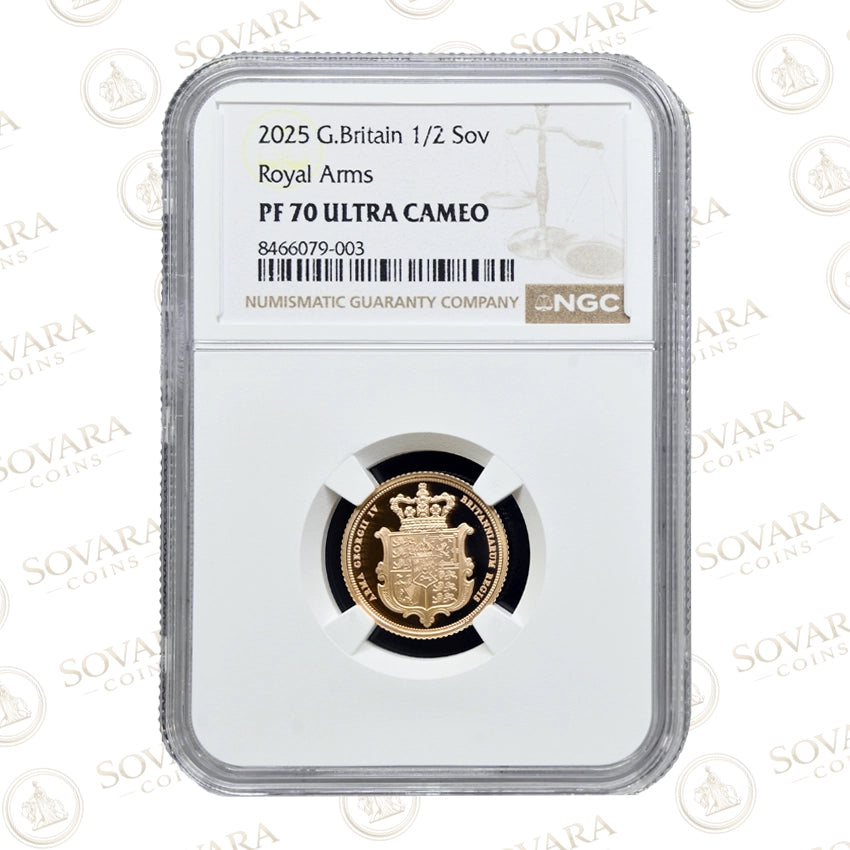 2025 Gold Proof Half Sovereign NGC PF70 Ultra Cameo Royal Arms Slab