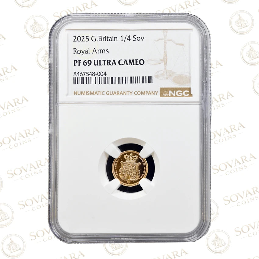 2025 Royal Arms Quarter Sovereign reverse - Jean Baptiste Merlen Royal Arms shield design