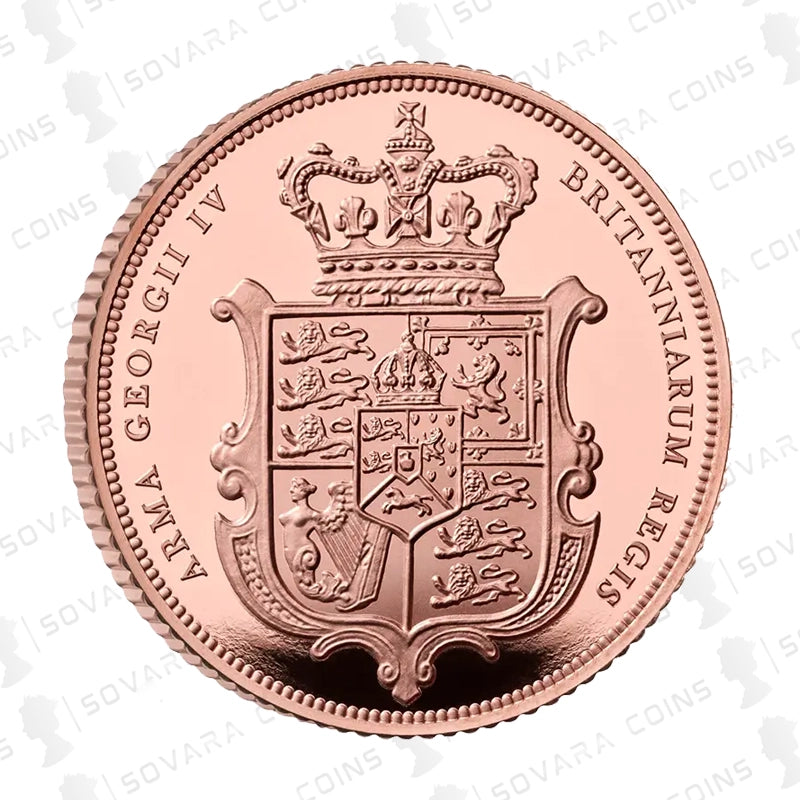 Rose gold coin with intricate design and text, featuring a coat of arms.