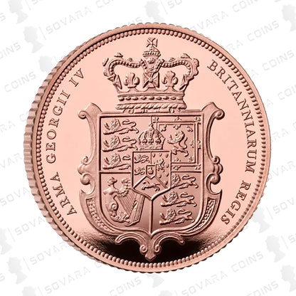 Rose gold coin with intricate design and text, featuring a coat of arms.