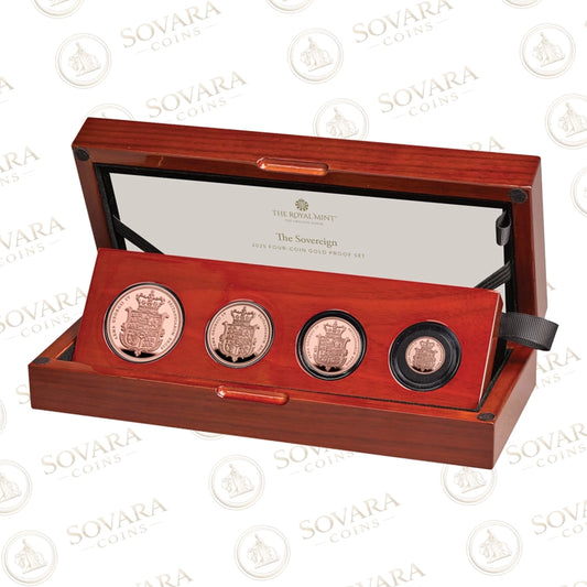 2025 sovereign four coin gold proof set Royal Mint box