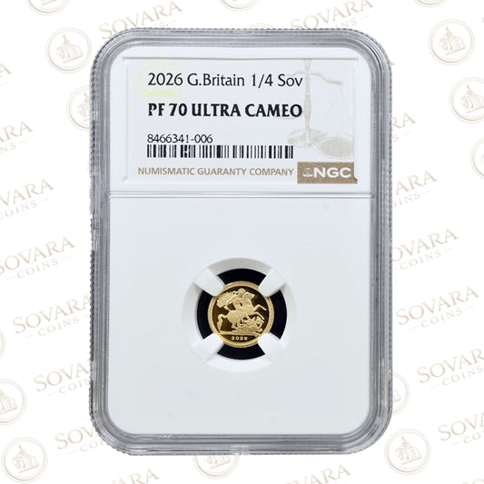 2026 Gold Proof Quarter Sovereign PF70 Ultra Cameo NGC graded return to yellow gold finish