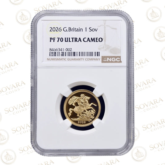 2026 Gold Proof Sovereign PF70 Ultra Cameo NGC graded return to yellow gold