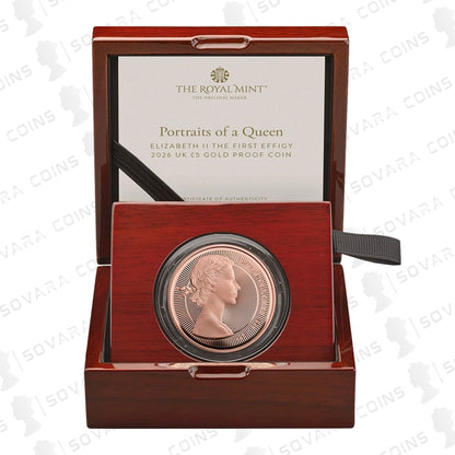 2026 Portraits of a Queen The First Effigy £5 Gold Proof Coin in presentation box