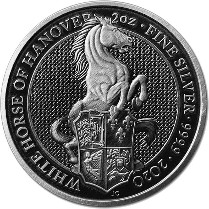 2020 UK Antiqued Queen’s Beasts The White Horse of Hanover 2oz Silver Coin