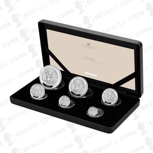 Britannia 2022 UK 6-Coin Silver Proof Set - Fine Silver Coins in Display Case
